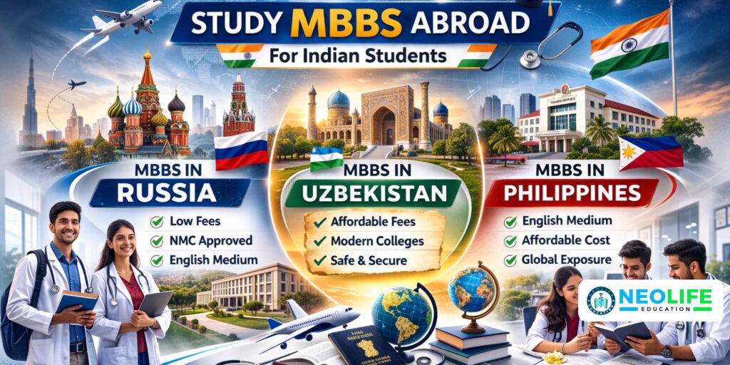Study MBBS Abroad from top destinations like Philippines , Russia and Uzbekistan with Expert guidance from Neolife Education